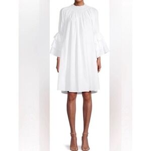 HARSHMAN Daphne Ruffle Bell Sleeve White‎ Cotton Poplin Shirt Dress Small $334